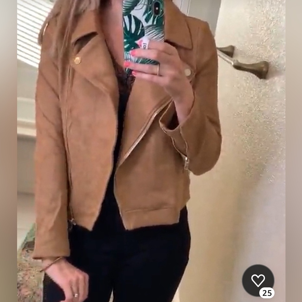 Suede jacket, dark khaki - like new!